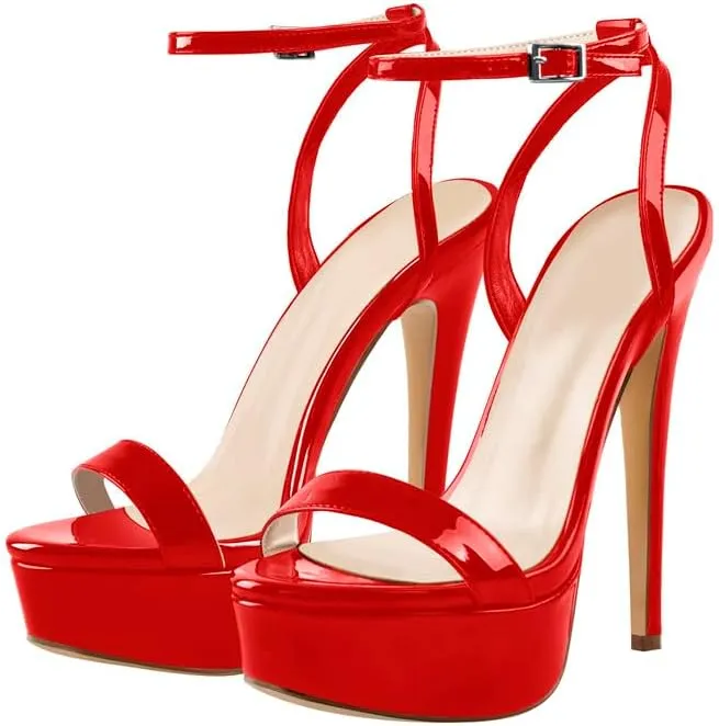 Platform Stiletto High Heels for Women, Round Open Toe Ankle Strap Sexy Heeled Sandals for Wedding Party Dress