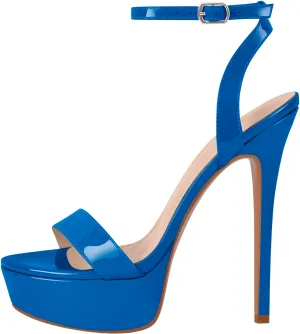 Platform Stiletto High Heels for Women, Round Open Toe Ankle Strap Sexy Heeled Sandals for Wedding Party Dress