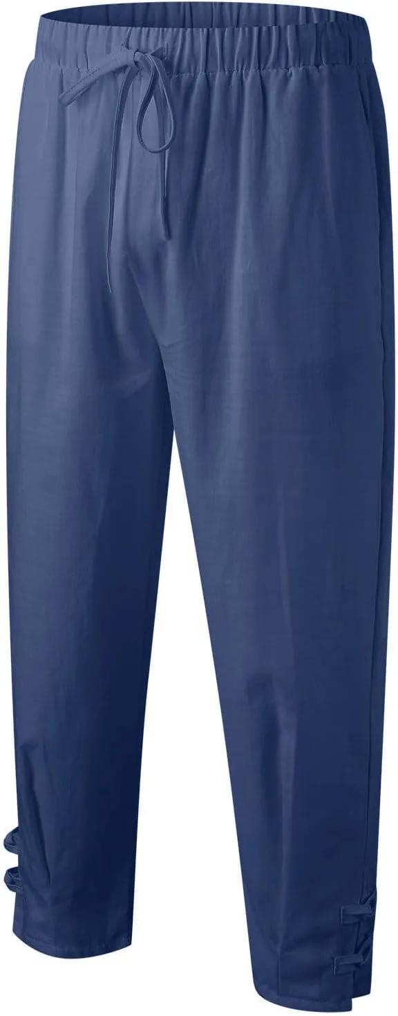 Plus Size Cropped Pants Men Summer Drawstring Elastic Waist Pants Crop Linen Pants with Pockets Hippie Harem Pants