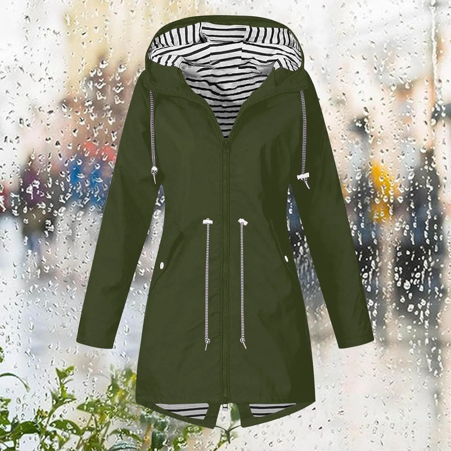 Plus Size Rain Coats for Women Waterproof Rain Jackets Full Zip Windbreaker with Hood Lightweight Jackets for Hiking