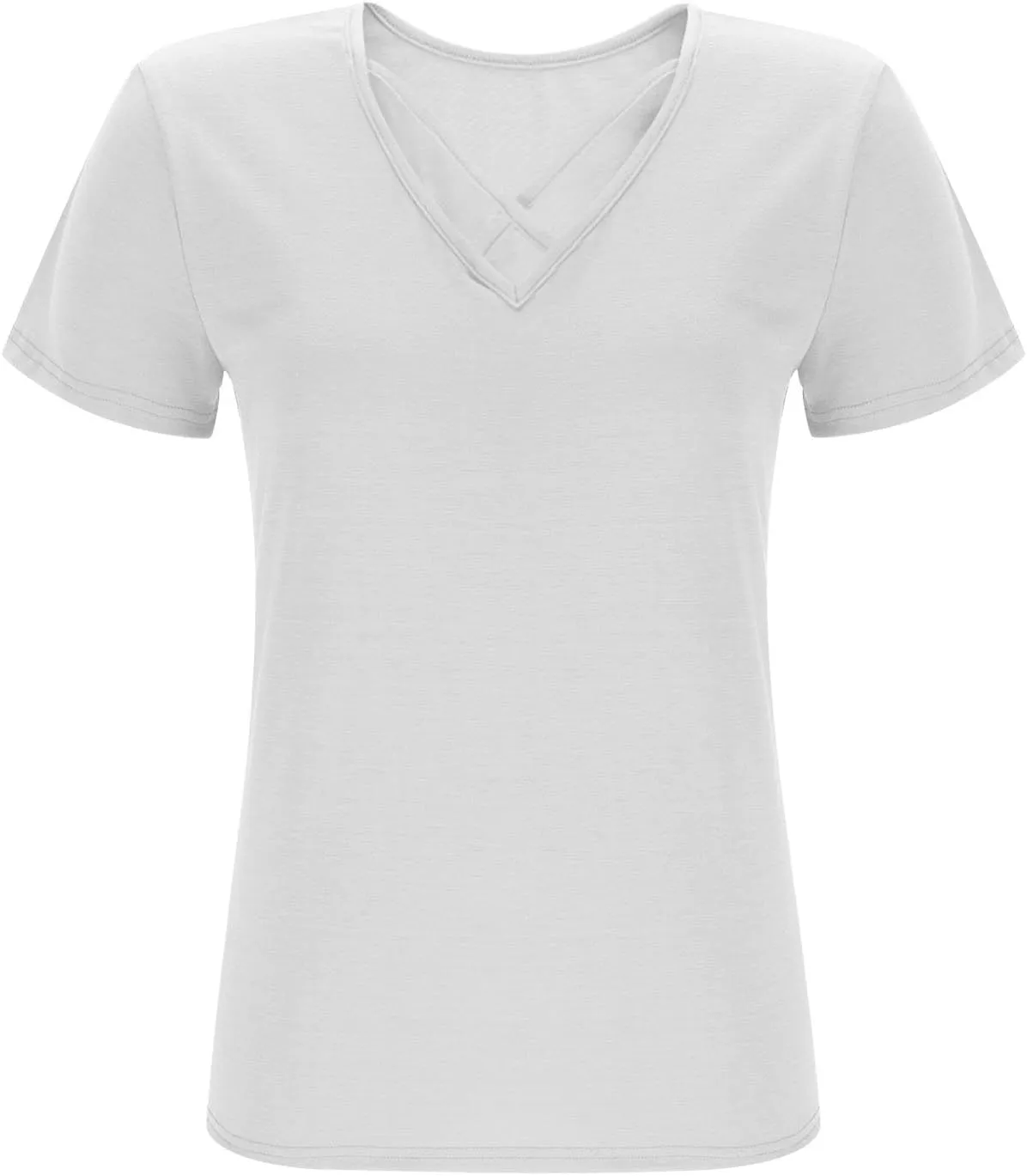 Plus Size Tops for Women Summer Short Sleeve Sexy V Neck Criss Cross T-Shirt Casual Loose Tunic Shirts Soft Solid Tee