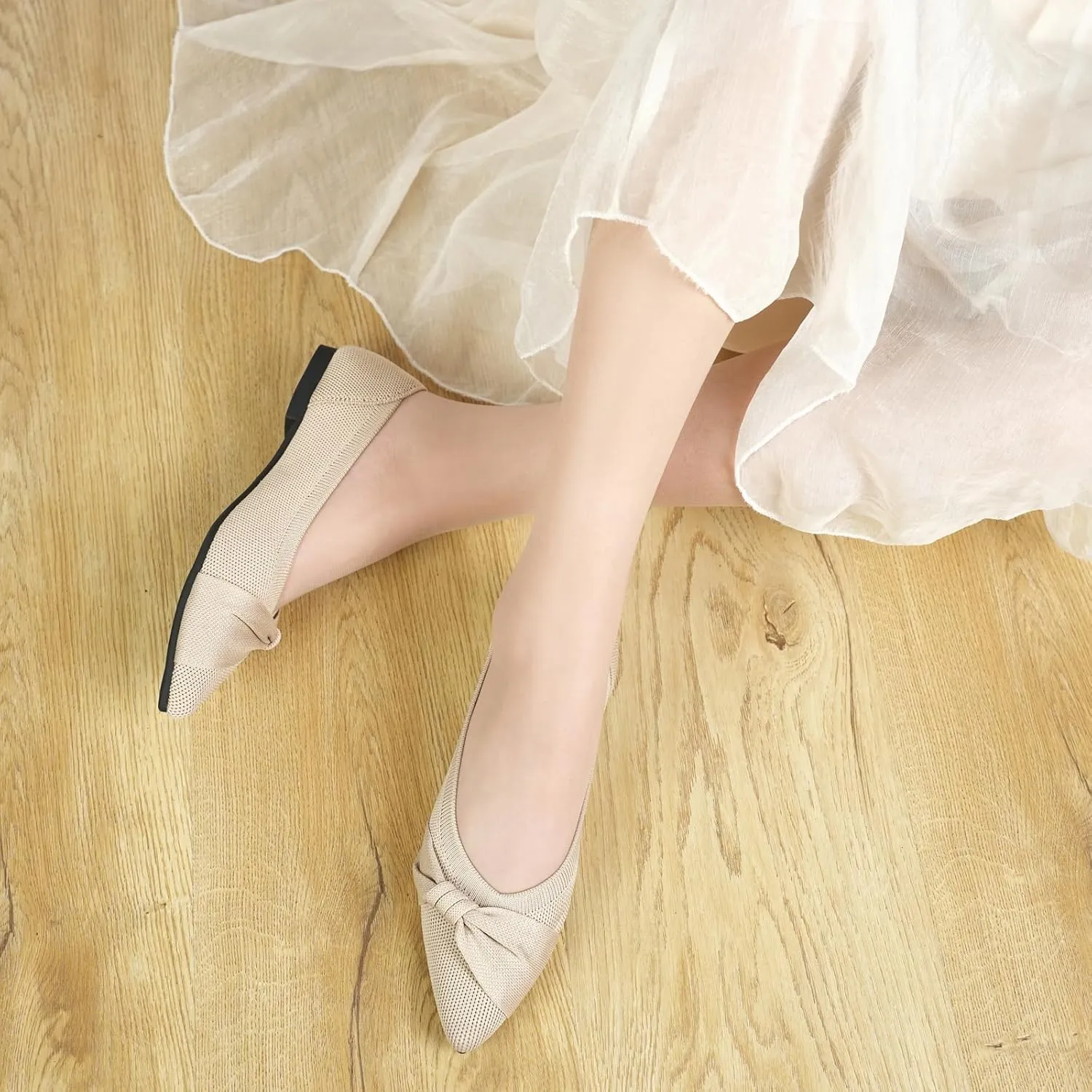 Pointed Toe Flats for Women Ballet Flats Comfortable Dressy Knit Lightweight Casual for Work Office Womens Flats