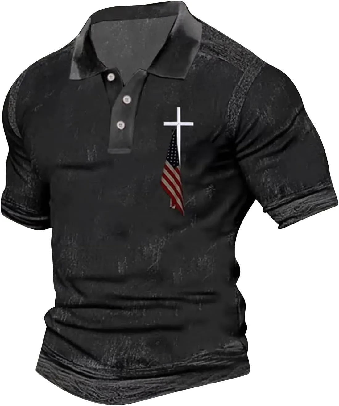Polo Shirts for Men Christian Cross American Flag Pirnt Golf T-Shirts Summer Short Sleeve Button Down Patriotic Tops