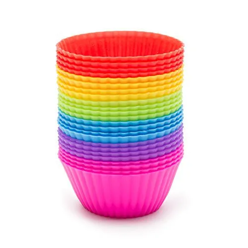 Premium Silicone Baking Cups ((24 Pack) with --BONUS PAIR-- of MUFFIN TOPS) BPA-Free, 100% pure food grade silicone, Reusable, Nonstick Cupcake Liners with Perfect Release