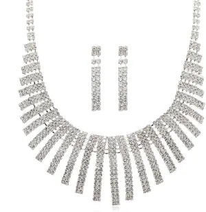 PRINCESS BRIDE Women Jewelry Set Silver Vintage Rhinestone Crystal Bridesmaid Jewelry Set for Wedding Choker Necklace and Earring Set Sparkle Prom Jewelry (A10)