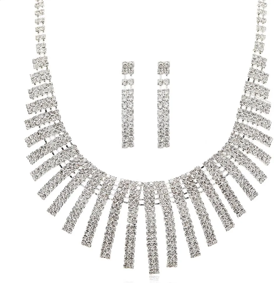 PRINCESS BRIDE Women Jewelry Set Silver Vintage Rhinestone Crystal Bridesmaid Jewelry Set for Wedding Choker Necklace and Earring Set Sparkle Prom Jewelry (A10)