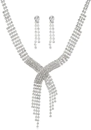 PRINCESS BRIDE Women Jewelry Set Silver Vintage Rhinestone Crystal Bridesmaid Jewelry Set for Wedding Choker Necklace and Earring Set Sparkle Prom Jewelry (A12)