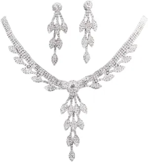 PRINCESS BRIDE Women Jewelry Set Silver Vintage Rhinestone Crystal Bridesmaid Jewelry Set for Wedding Choker Necklace and Earring Set Sparkle Prom Jewelry (A3)