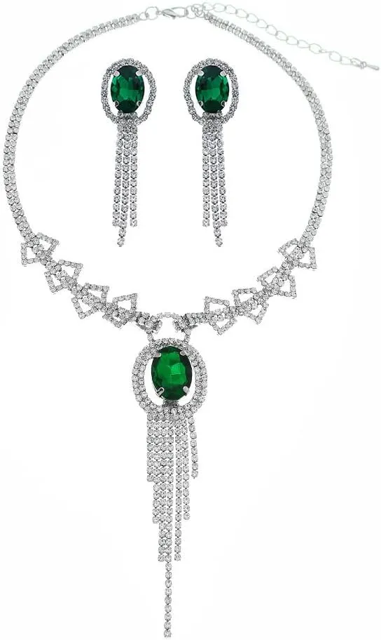 PRINCESS BRIDE Women Jewelry Set Silver Vintage Rhinestone Crystal Bridesmaid Jewelry Set for Wedding Choker Necklace and Earring Set Sparkle Prom Jewelry (A4)