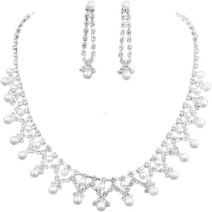 PRINCESS BRIDE Women Jewelry Set Silver Vintage Rhinestone Crystal Bridesmaid Jewelry Set for Wedding Choker Necklace and Earring Set Sparkle Prom Jewelry (A6)
