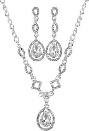 PRINCESS BRIDE Women Jewelry Set Silver Vintage Rhinestone Crystal Bridesmaid Jewelry Set for Wedding Choker Necklace and Earring Set Sparkle Prom Jewelry (A7)
