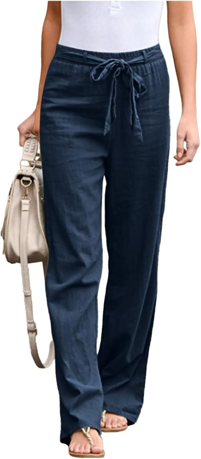 PTOLOCIF Casual Pants for Women,High Waisted Palazzo Pants Drawstring Back Elastic Waist Pants Ankle Length Boho Pants