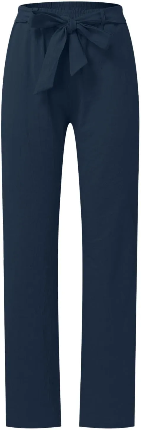 PTOLOCIF Casual Pants for Women,High Waisted Palazzo Pants Drawstring Back Elastic Waist Pants Ankle Length Boho Pants