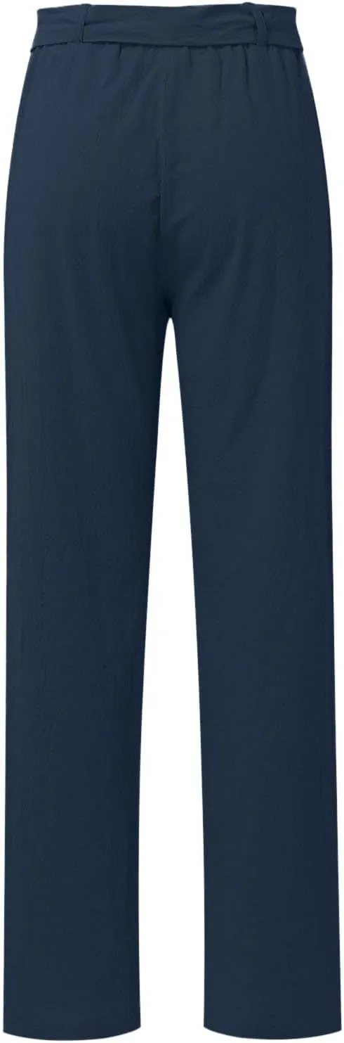 PTOLOCIF Casual Pants for Women,High Waisted Palazzo Pants Drawstring Back Elastic Waist Pants Ankle Length Boho Pants