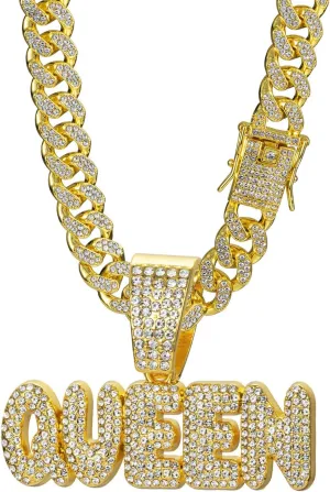 Queen Hip-hop Cuban Chain, Rhinestone Pendant Necklace Jewelry For WomenWomen's Fashion Jewelry