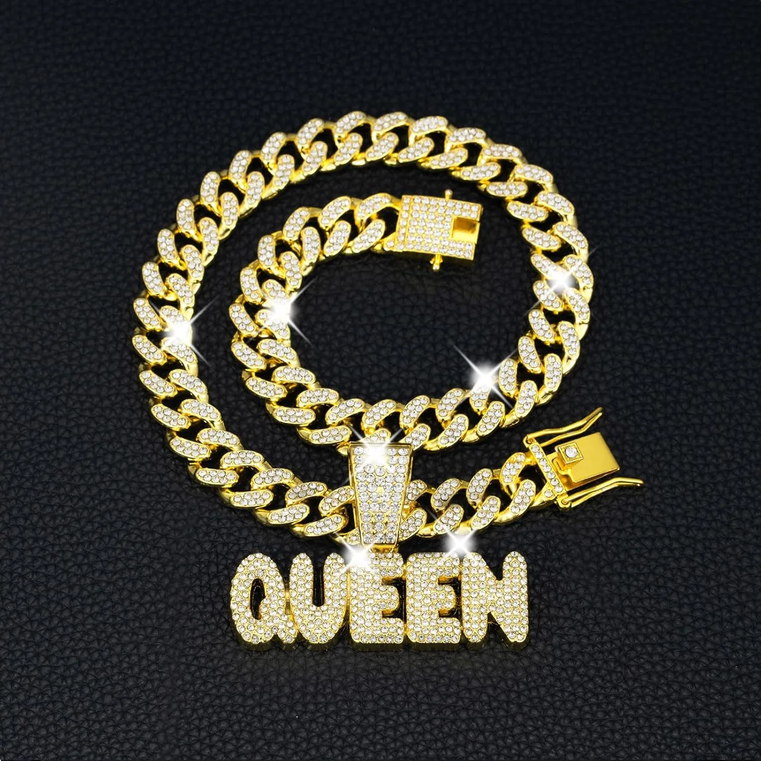 Queen Hip-hop Cuban Chain, Rhinestone Pendant Necklace Jewelry For WomenWomen's Fashion Jewelry