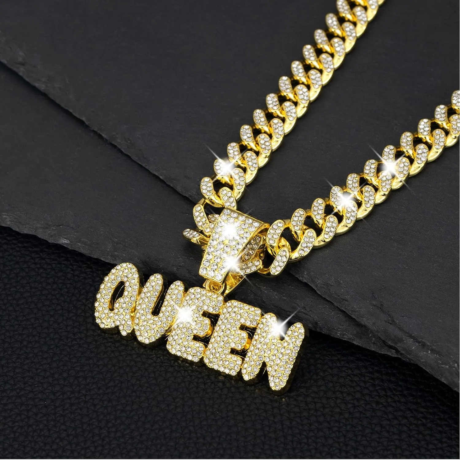Queen Hip-hop Cuban Chain, Rhinestone Pendant Necklace Jewelry For WomenWomen's Fashion Jewelry