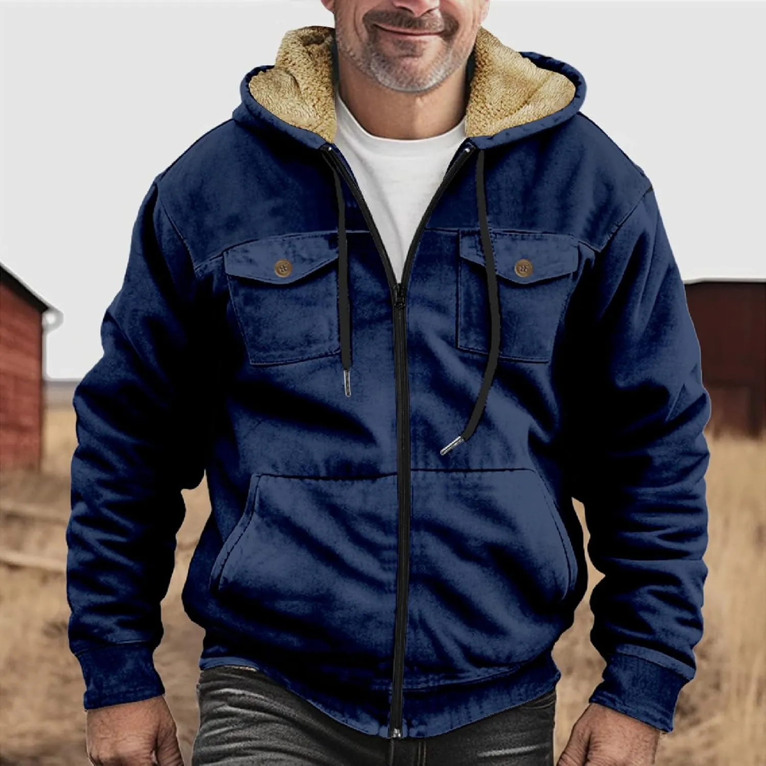 RTRDE Mens Fall Jacket Fleece Lined Zip Up Casual Fashion Hooded Jackets Winter Warm Work Hoodie Coats