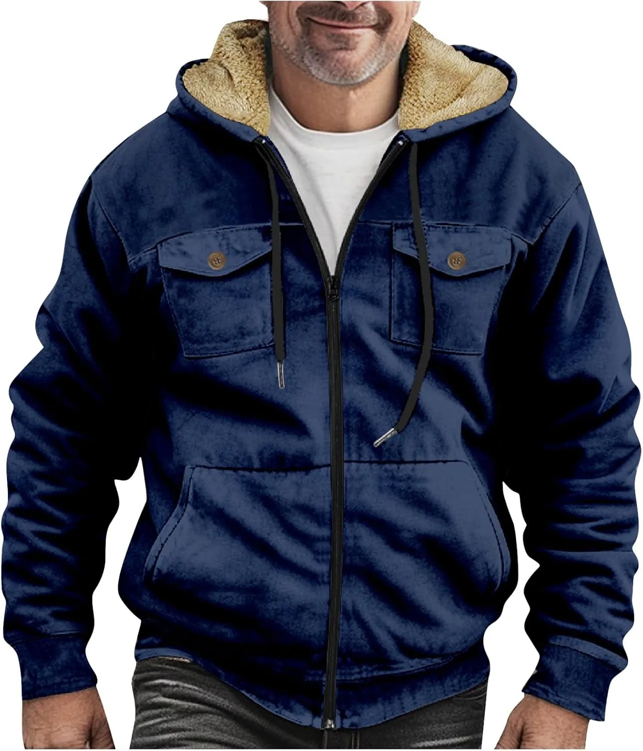 RTRDE Mens Fall Jacket Fleece Lined Zip Up Casual Fashion Hooded Jackets Winter Warm Work Hoodie Coats