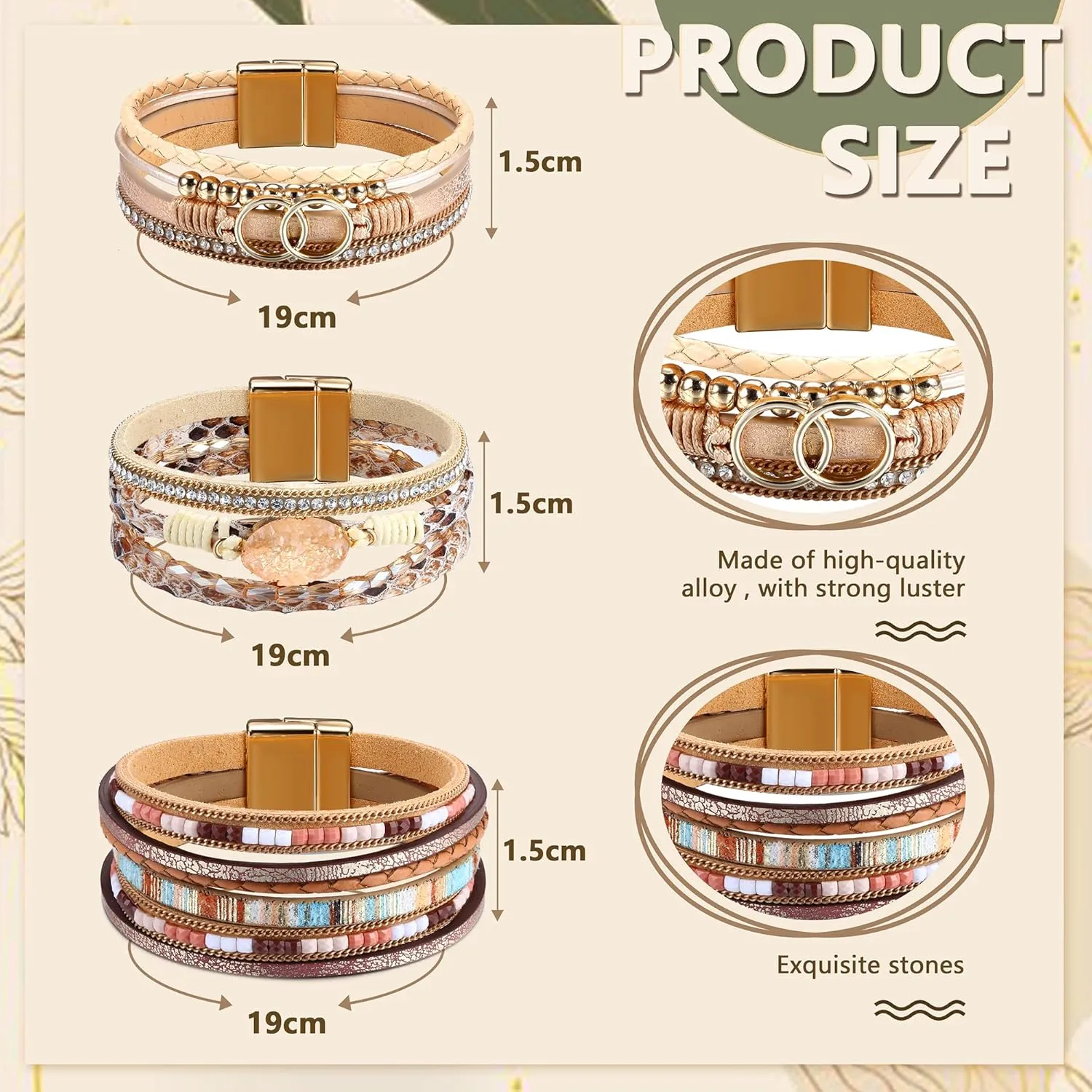 Sanfenly Leather Wrap Bracelets for Women,Boho Wrap Bracelets Leather Cuff Bangle Beads Bracelets Stackable Western Bracelets Jewelry for Women (Gold/Black/Gray/Turquoise)