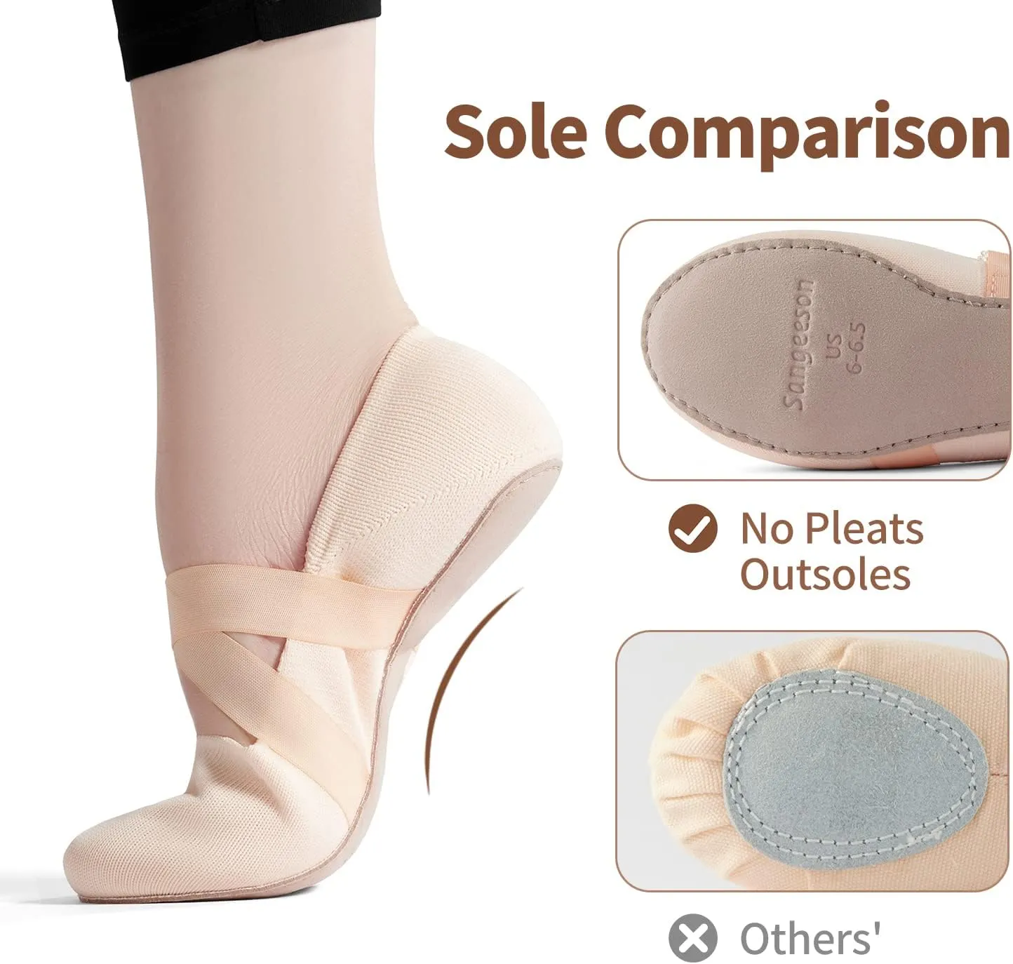SANGEESON Ballet Shoes for Women(Leather Full Sole, Arch Support, Breathable), Jazz Shoes, Ballerina Shoes, Dance Shoes Women for Beginner