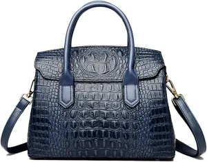 Satchel Tote Purse for Women Crocodile Pattern Embossed Top-handle Handbags Fuax Leather Shoulder Bag-Black