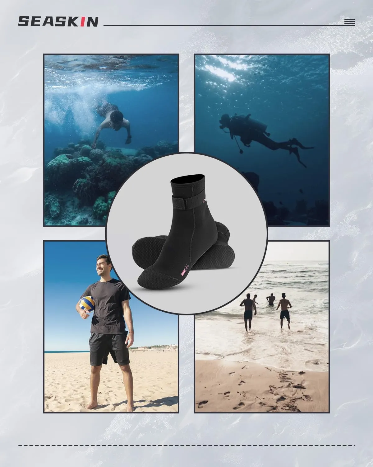 Seaskin Neoprene Socks, 3mm Beach Volleyball Sand Soccer Wetsuit Socks