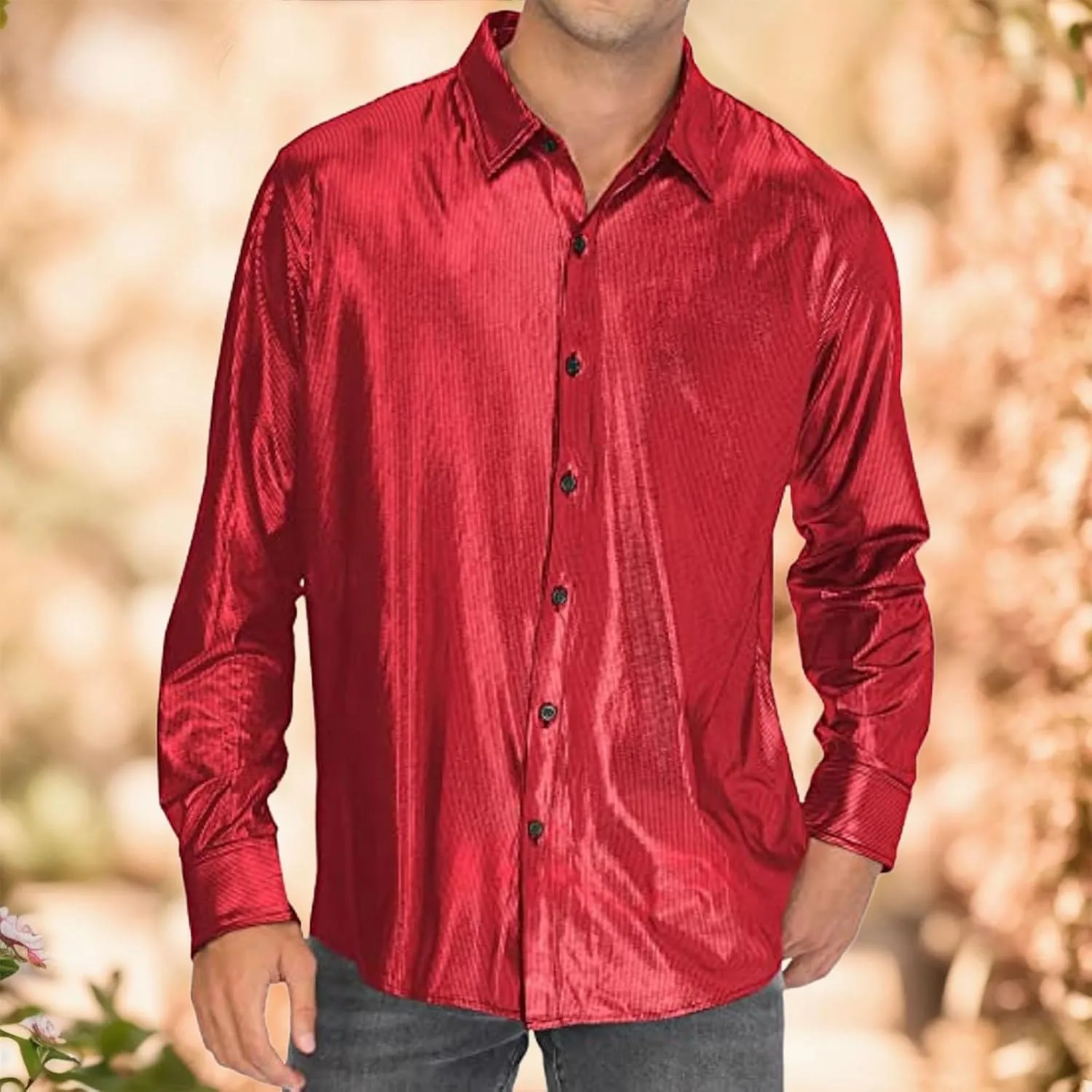Sequin Shirts for Men Casual Button Down Glitter Mardi Gras Dress Shirt Loose Fit Long Sleeve Lightweight Lapel Blouse