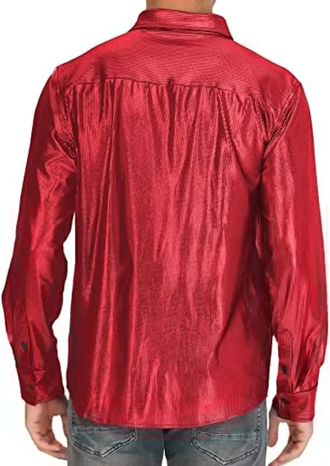 Sequin Shirts for Men Casual Button Down Glitter Mardi Gras Dress Shirt Loose Fit Long Sleeve Lightweight Lapel Blouse