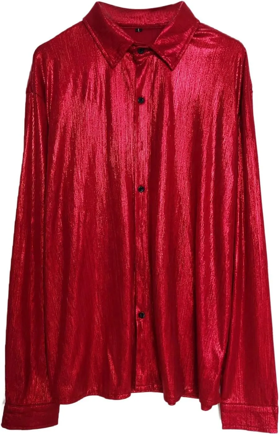 Sequin Shirts for Men Casual Button Down Glitter Mardi Gras Dress Shirt Loose Fit Long Sleeve Lightweight Lapel Blouse