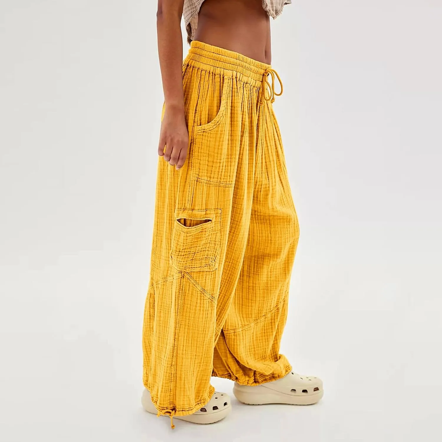 SHAOBGE Linen Pants Women Summer Women's Cargo Pants Baggy Wide Leg Pants Black Loose High Waist Trendy Pants