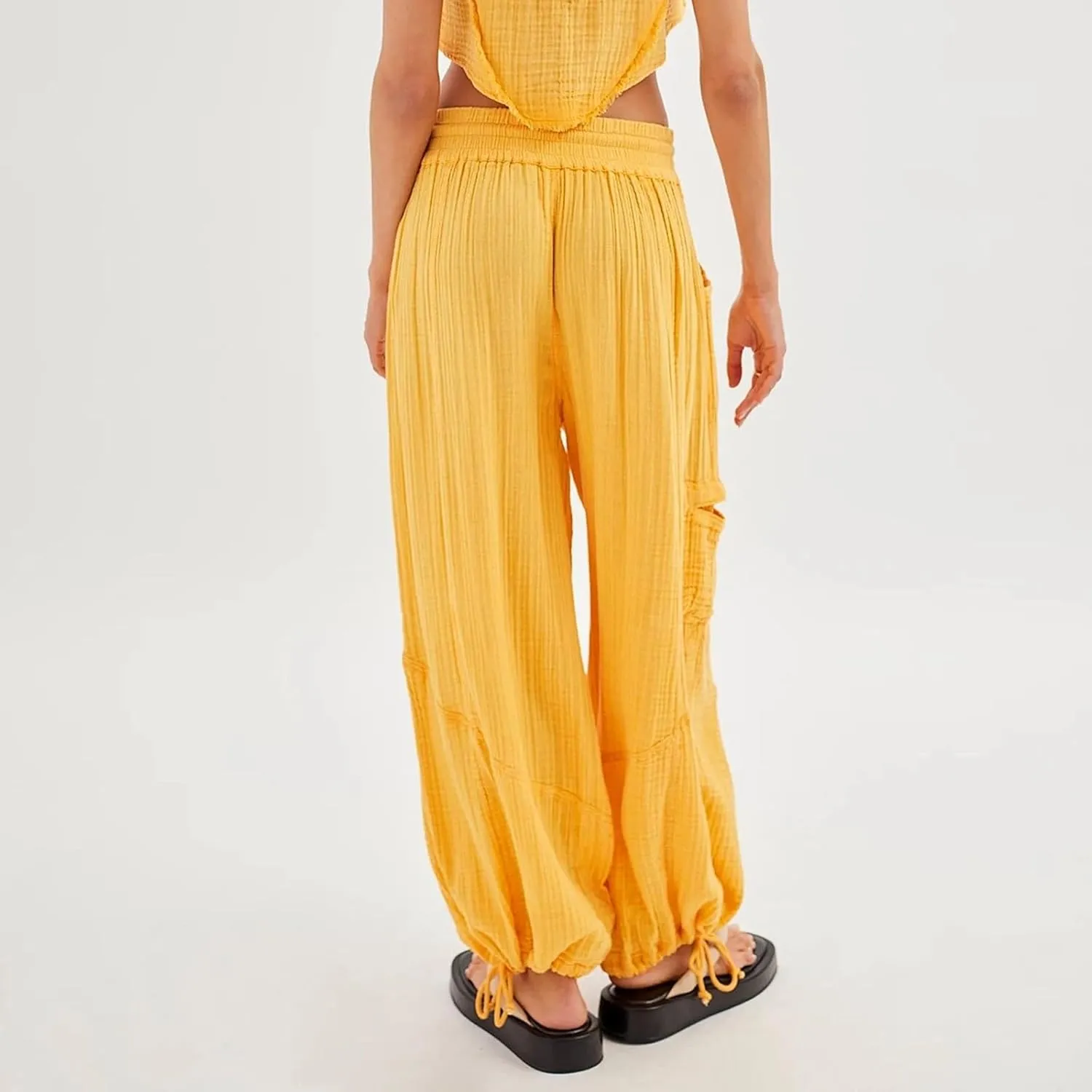 SHAOBGE Linen Pants Women Summer Women's Cargo Pants Baggy Wide Leg Pants Black Loose High Waist Trendy Pants