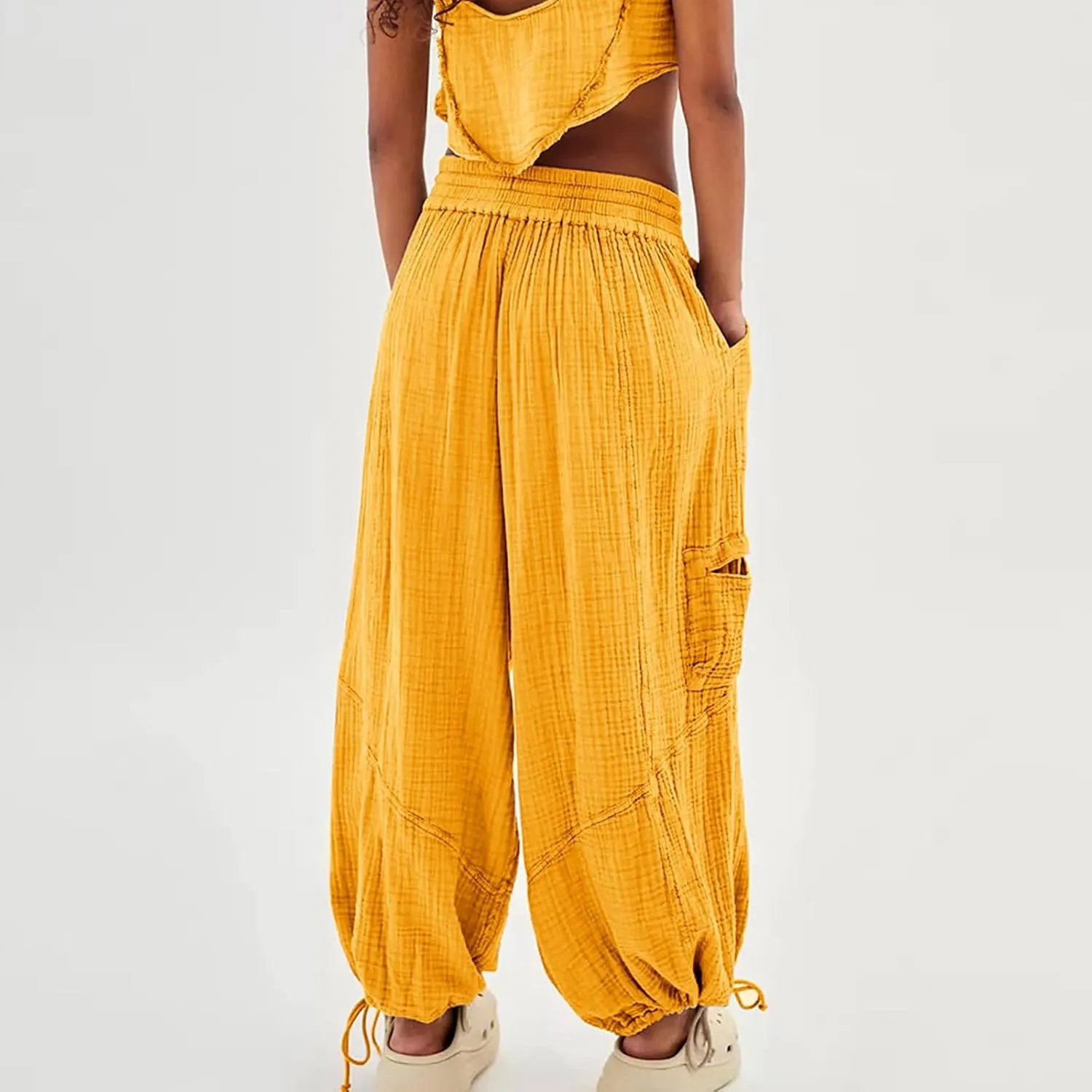 SHAOBGE Linen Pants Women Summer Women's Cargo Pants Baggy Wide Leg Pants Black Loose High Waist Trendy Pants