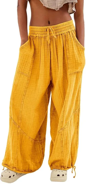 SHAOBGE Linen Pants Women Summer Women's Cargo Pants Baggy Wide Leg Pants Black Loose High Waist Trendy Pants