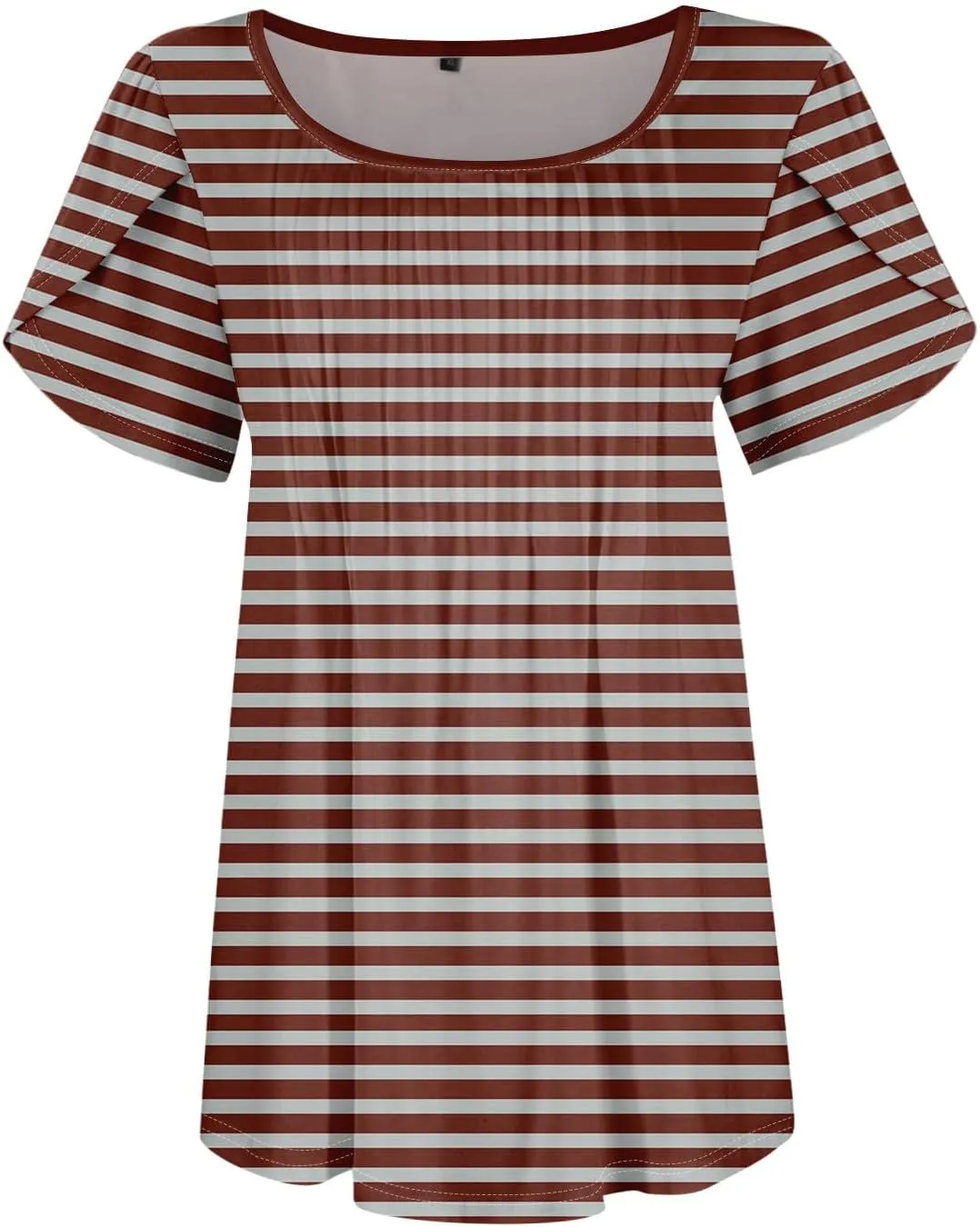 Shirts for Women Summer Short Sleeve Tops Dressy Casual Pleated Round Neck Blouses Dressy Spring Cute Striped Clothes