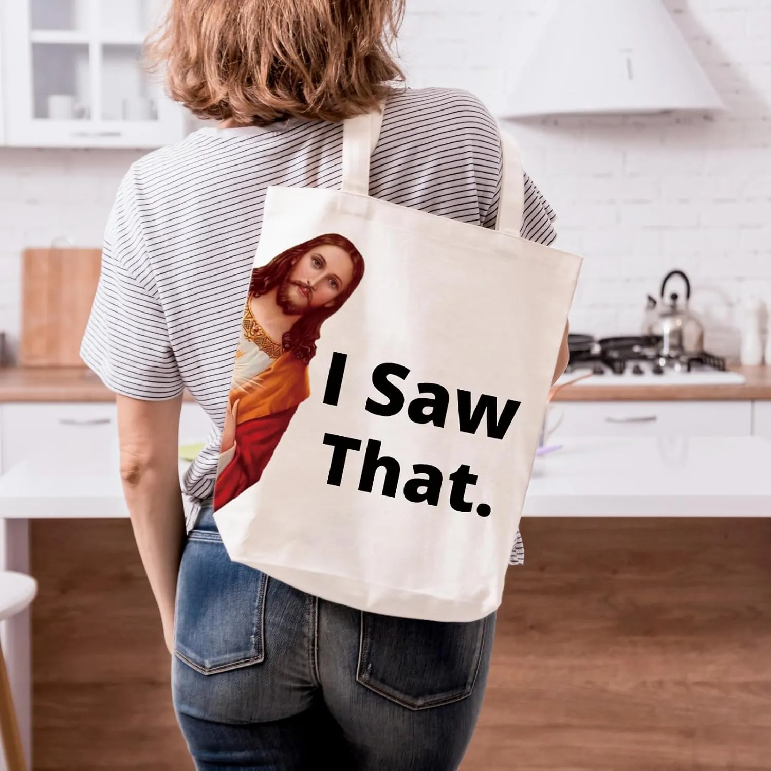 Sieral 2 Pcs Christian Canvas Tote Bag with Make up Cosmetic Bag I Saw That Christian Gift for Mother's Day Father's Day Women Travel Grocery