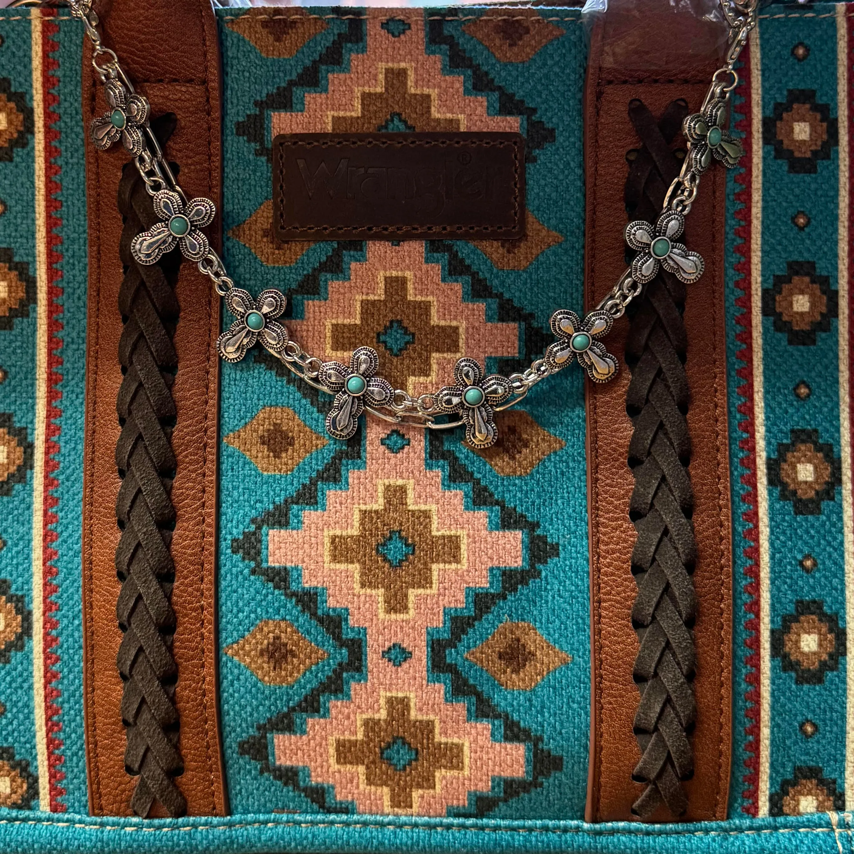 Silver Cross Charm Strap with Turquoise Accents  Versatile Accessory