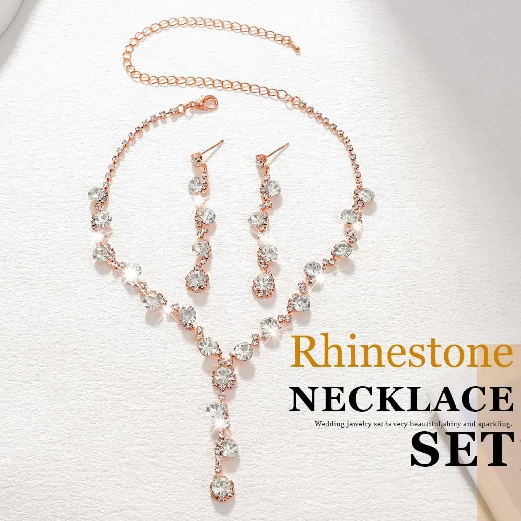 Sixexey Bridal Wedding Jewelry Set Prom Jewelry Rhinestone Necklace and Earrings for Women
