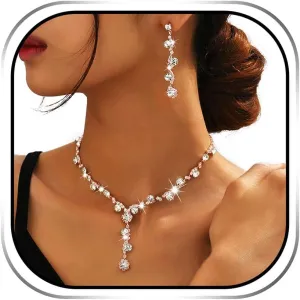 Sixexey Bridal Wedding Jewelry Set Prom Jewelry Rhinestone Necklace and Earrings for Women