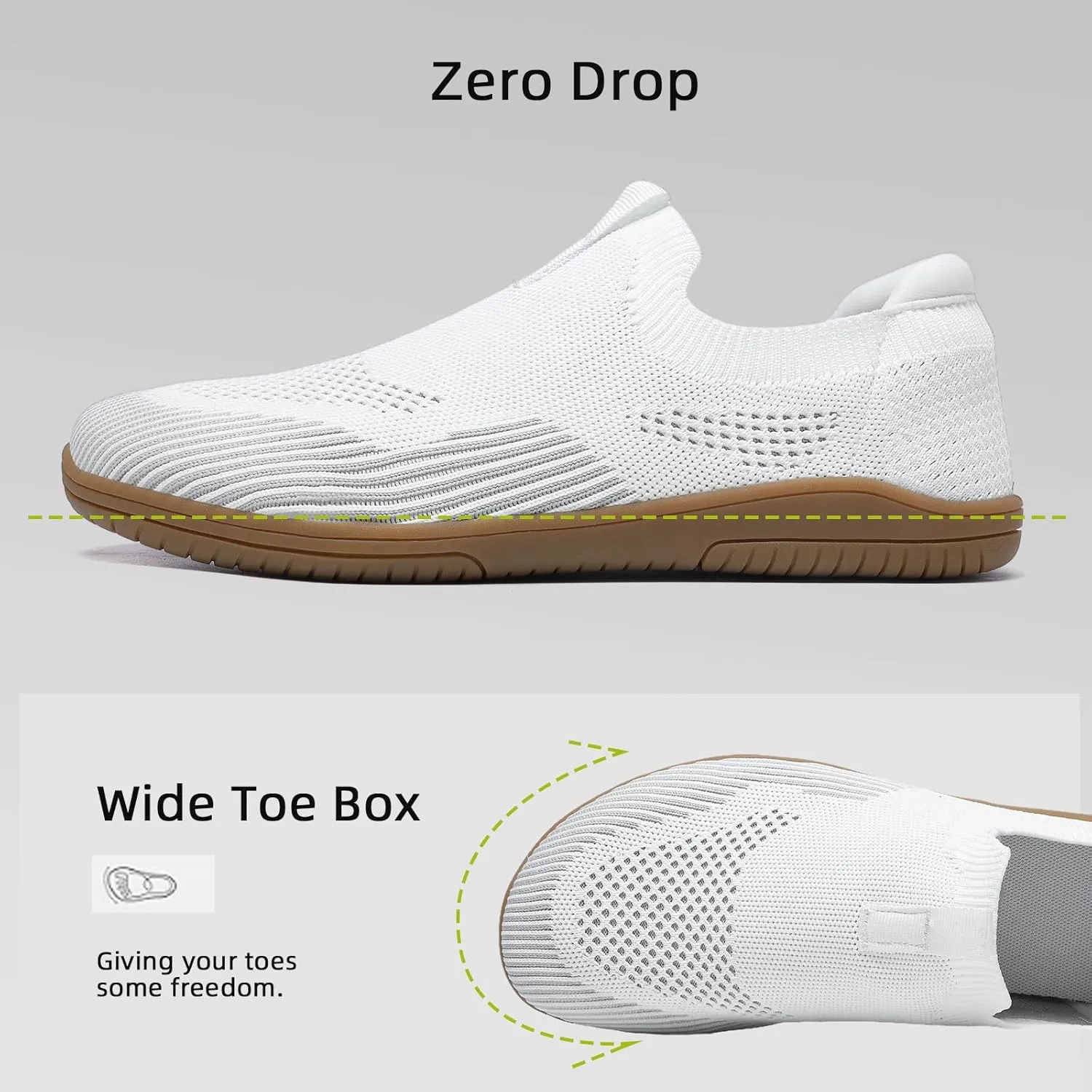 Slip-on Barefoot Shoes Men Minimalist Wide Toe Zero Drop Walking Shoes Lightweight Barefoot Feel & Breathable for Walking Running All Day Wear