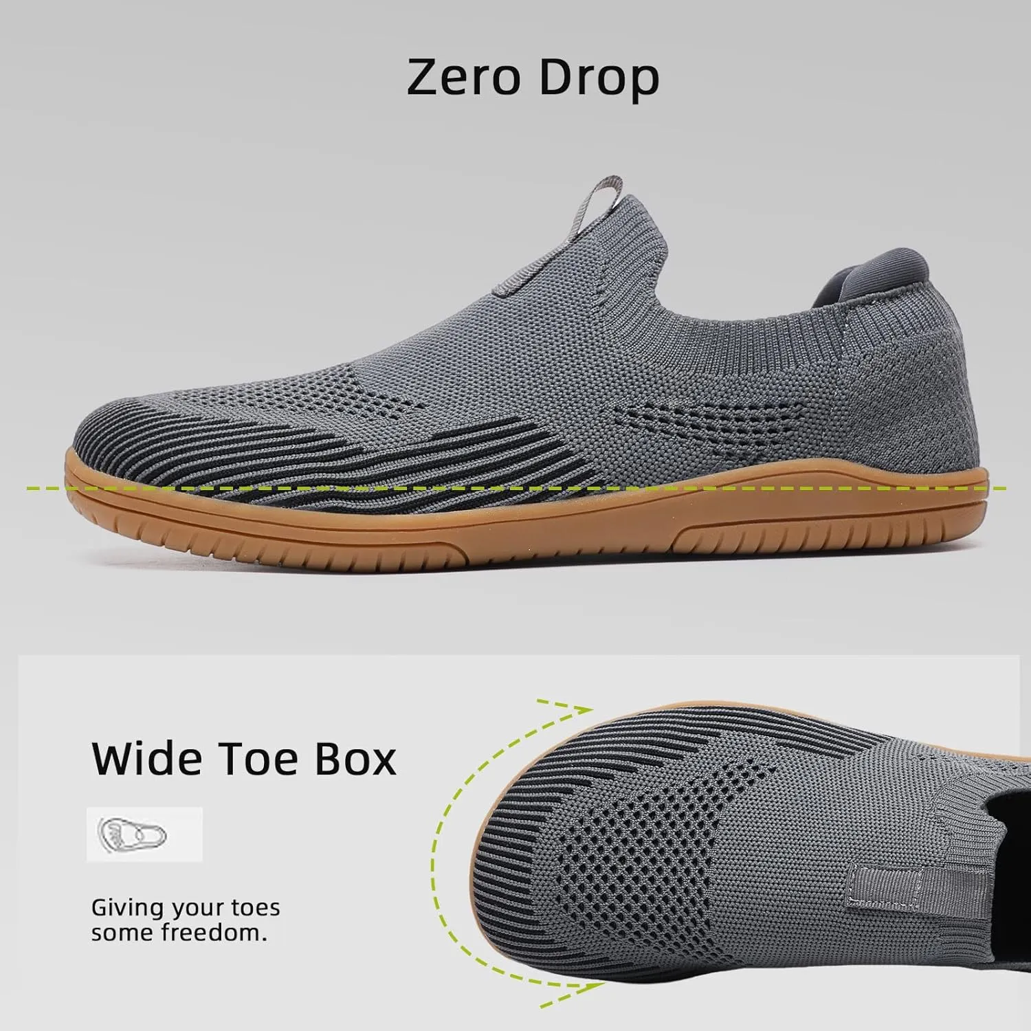 Slip-on Barefoot Shoes Men Minimalist Wide Toe Zero Drop Walking Shoes Lightweight Barefoot Feel & Breathable for Walking Running All Day Wear