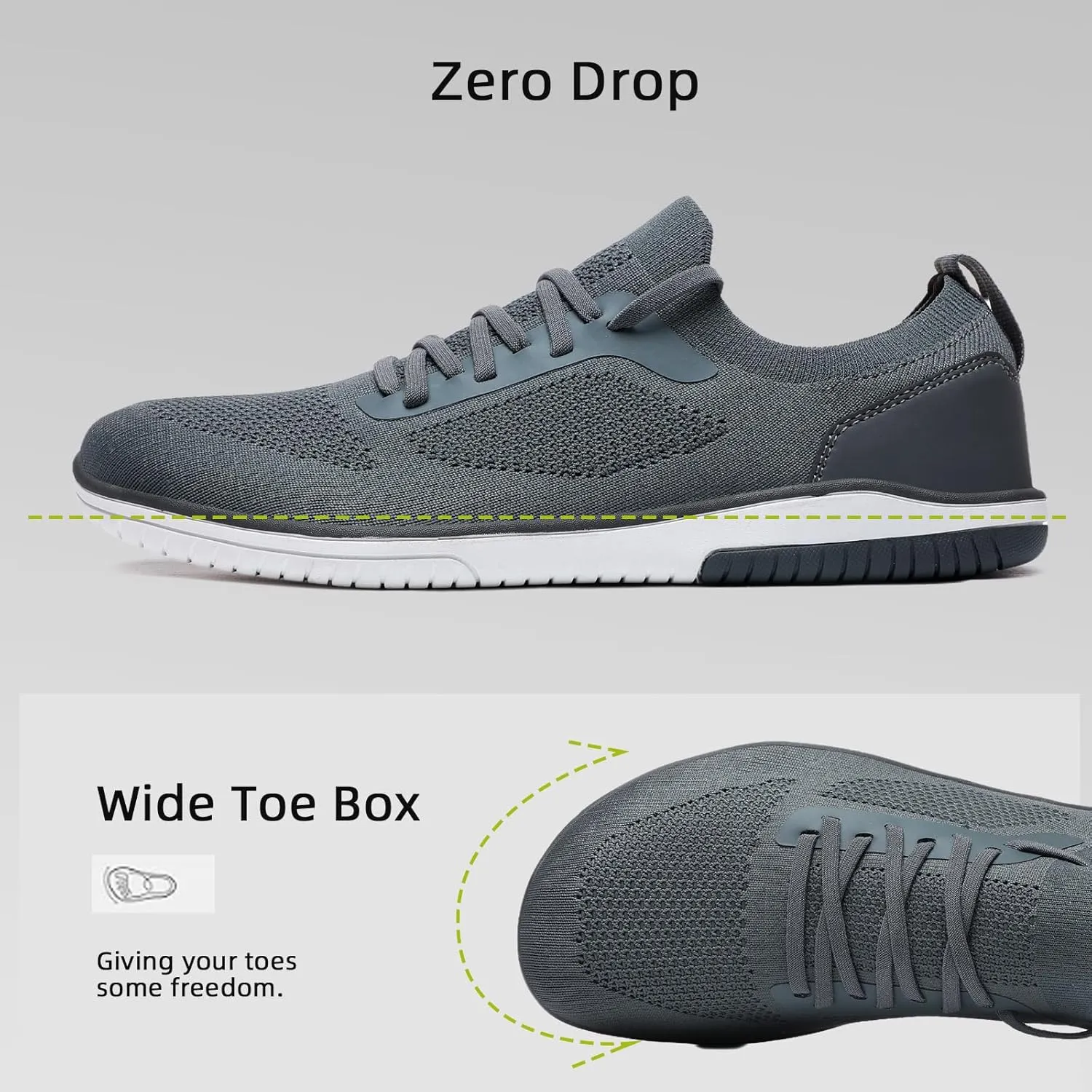 Slip-on Barefoot Shoes Men Minimalist Wide Toe Zero Drop Walking Shoes Lightweight Barefoot Feel & Breathable for Walking Running All Day Wear