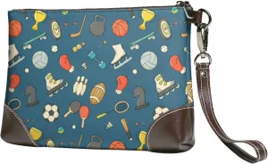 Small Clutch Purses for Women - Sports Ball Leather Wristlet Wallets for Women with Wrist Strap