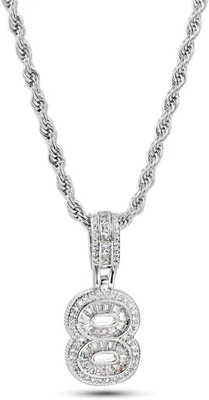 Sparkling 1-9 Number Necklace for Women Family Valentines Day Chunky Cubic Zirconia Men Silver Birthday Anniversary