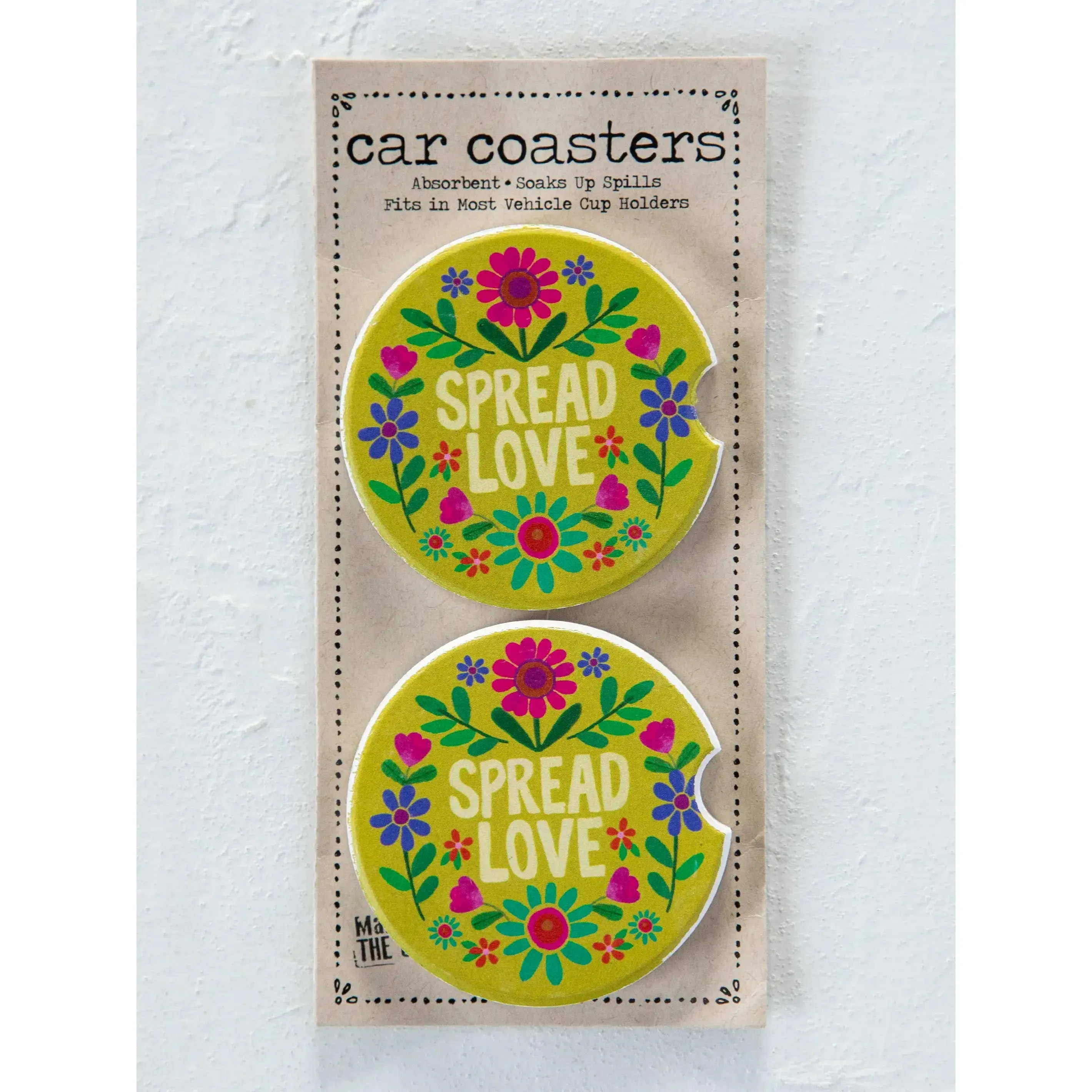 Spread Love Natural Life - Set of 2 Car Coasters