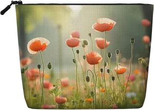 Spring Flower Print Cosmetic Bags for Women Large Capacity Purse Travel Toiletry Zipper Storage Pouch