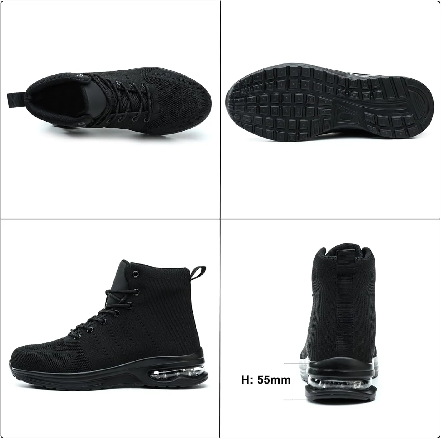 Steel Toe Work Boots for Men or Women, High Top Slip Resistant Safety Shoes Puncture Proof Comfortable Air Cushion Tennis Boots for Industry Construction Warehouse