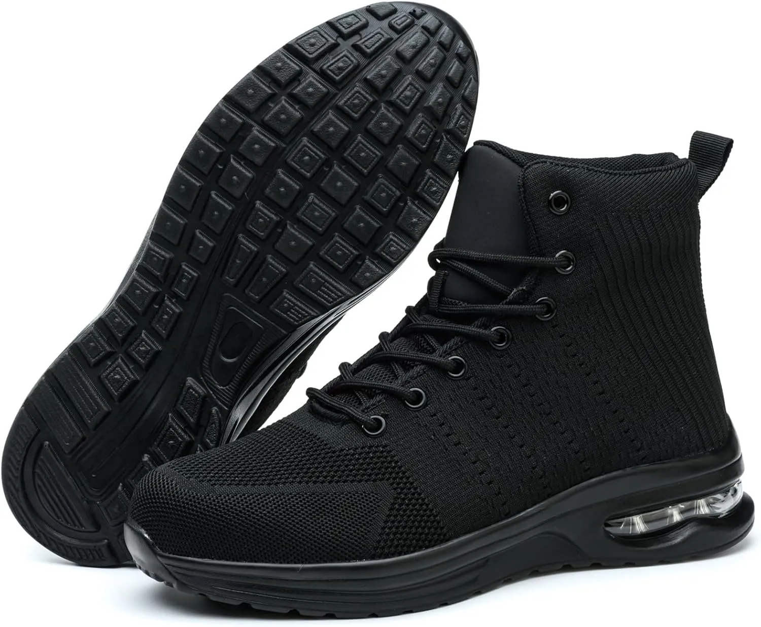 Steel Toe Work Boots for Men or Women, High Top Slip Resistant Safety Shoes Puncture Proof Comfortable Air Cushion Tennis Boots for Industry Construction Warehouse