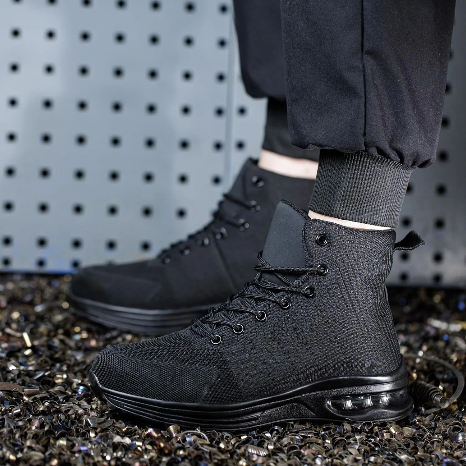 Steel Toe Work Boots for Men or Women, High Top Slip Resistant Safety Shoes Puncture Proof Comfortable Air Cushion Tennis Boots for Industry Construction Warehouse