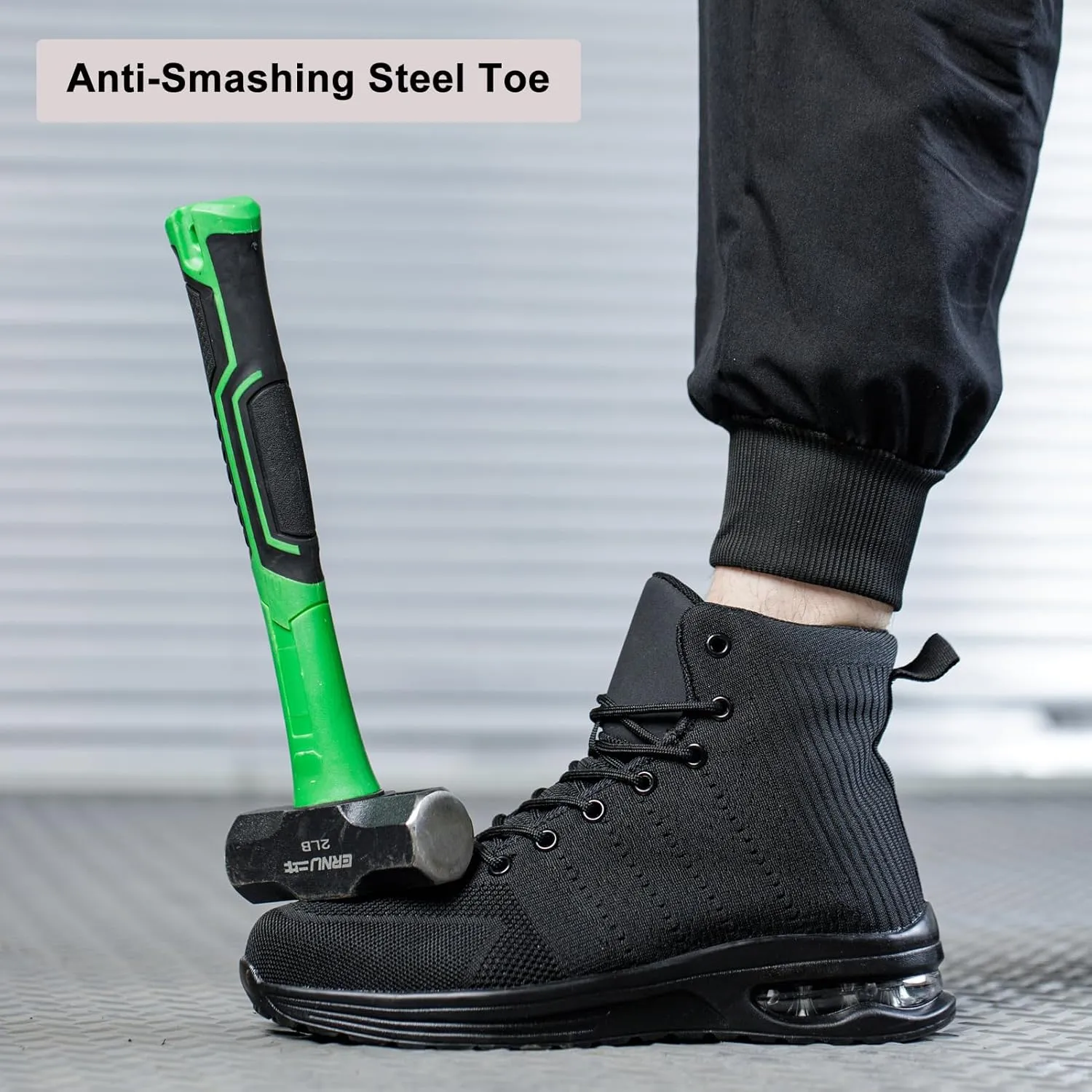 Steel Toe Work Boots for Men or Women, High Top Slip Resistant Safety Shoes Puncture Proof Comfortable Air Cushion Tennis Boots for Industry Construction Warehouse